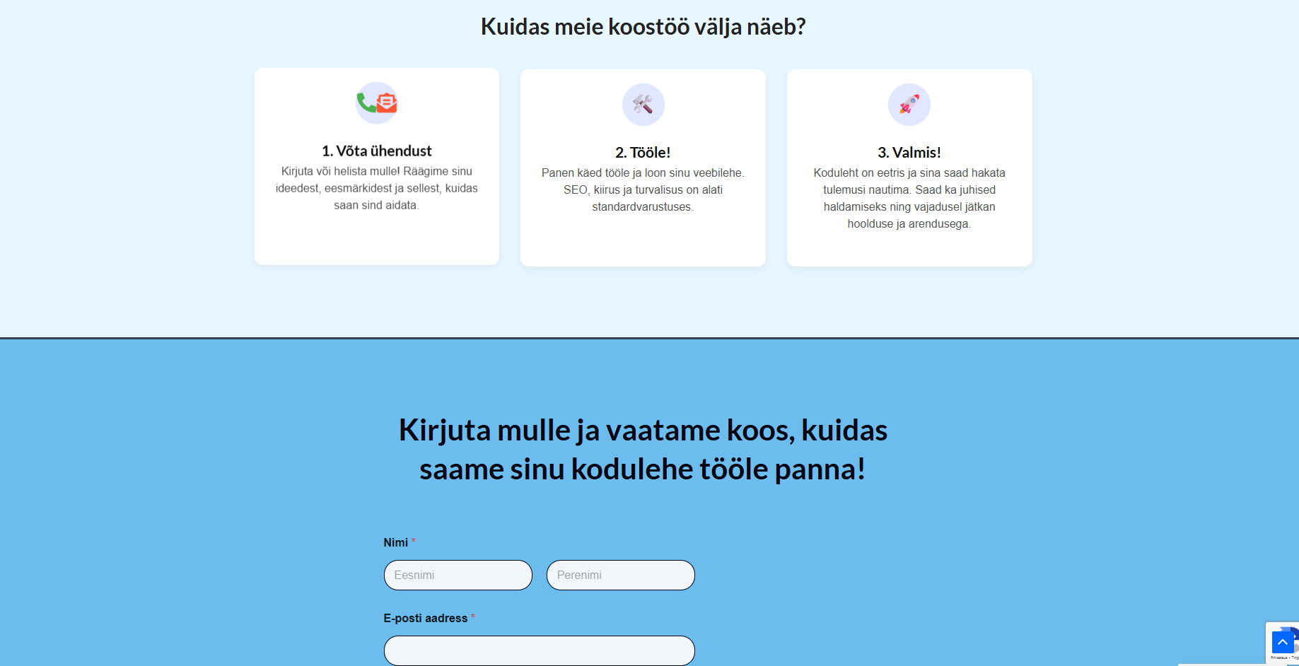 WordPress kodulehe näide teenusepakkujale MariNet veebilahendused
